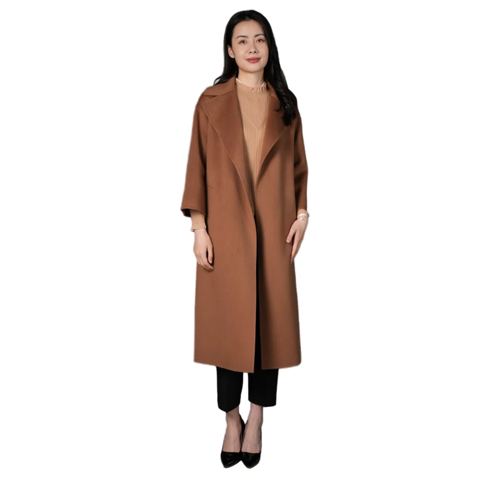 Timeless Luxury Women's Cashmere Blend Open-Front Winter Long Coat