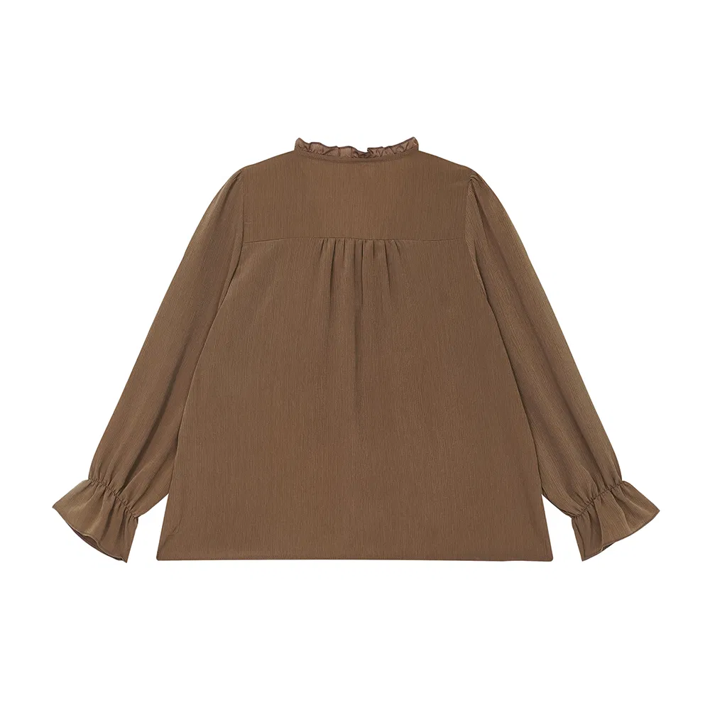 Women's Falbaba V-Neck Blouse and Tops with Long Puff Sleeve