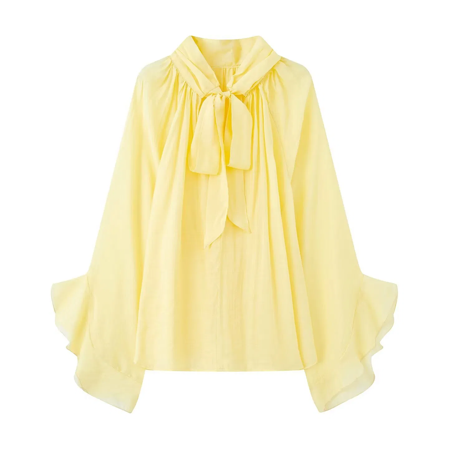 Elegant Autumn Women's Blouse with Flared Sleeves and Floating Collar