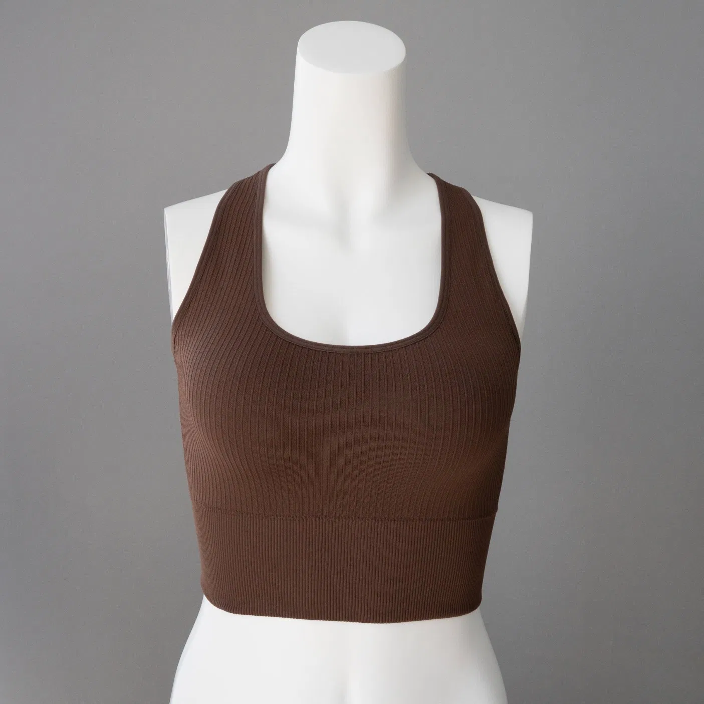 Women's Seamless Ribbed Knitted Sports Bra Medium Support Yoga Vest Top