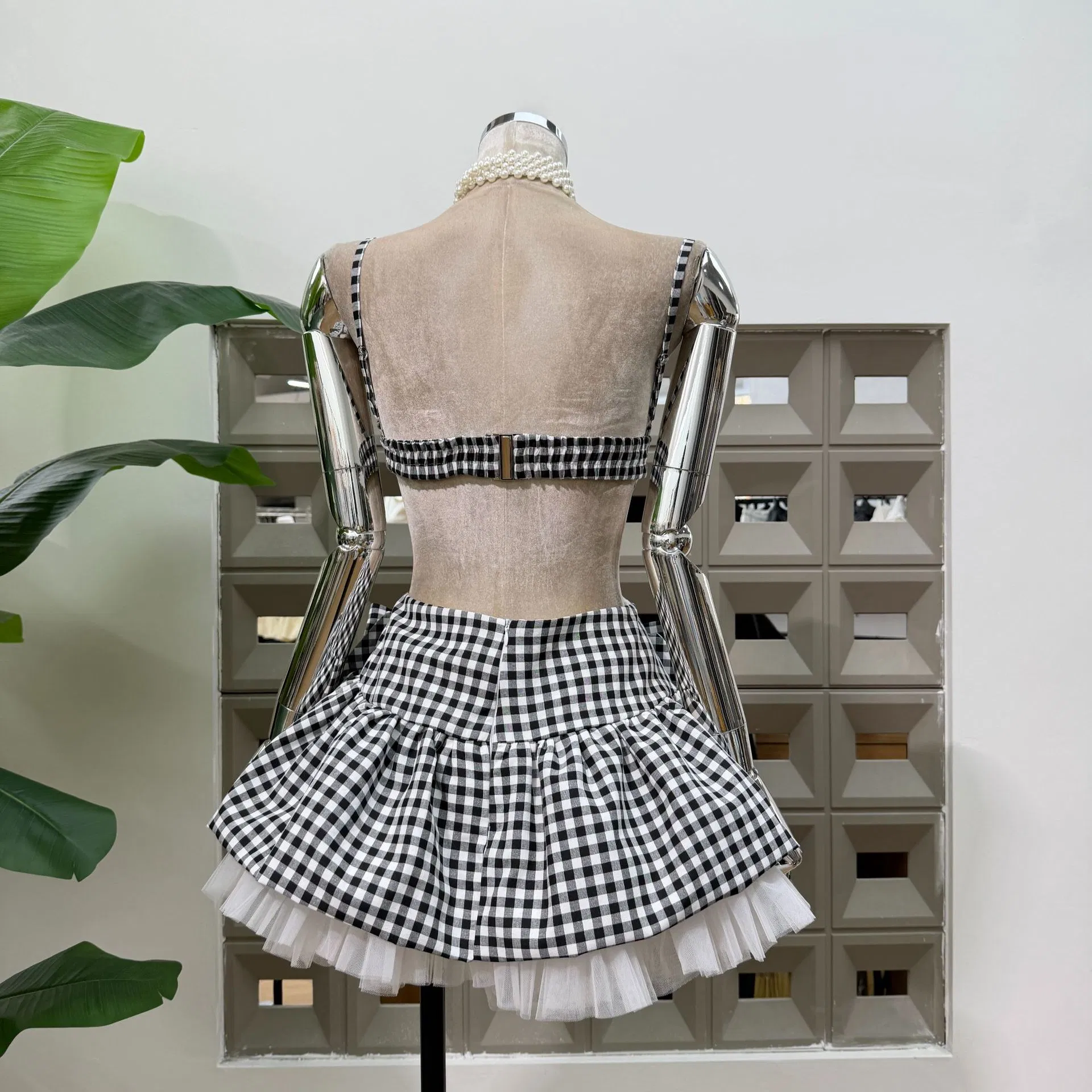 Sweet Style Bow Summer Featuring a Waist Cinching Plaid Suspender Fluffy Skirt Women Dress