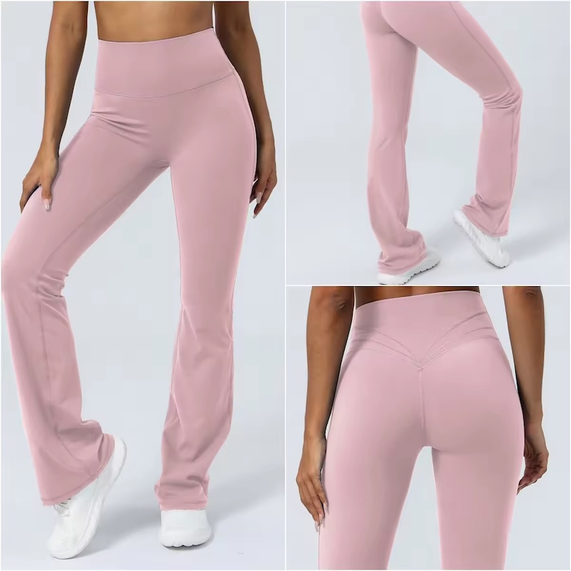 Wholesale Women High-Waisted Flared Athletic Pants Slimming Stretch Trousers Flared Yoga &amp; Fitness Pants Versatile Bottoms for Running and Workouts