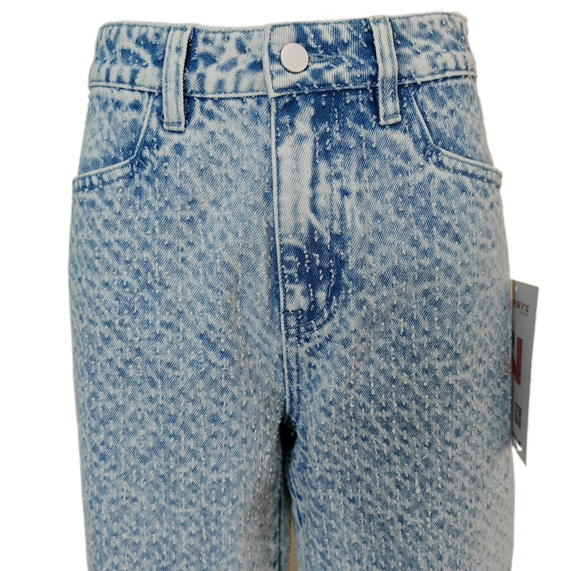 Custom Women's High Waist Jeans Washed Blue Casual Fashion Wide Leg Loose Fit Button Pockets Hole Sexy Solid Hot Sale