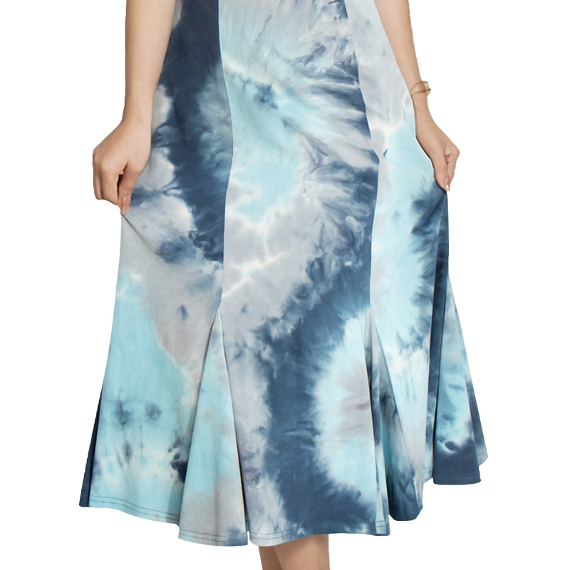 Custom Printed Bamboo Fiber Ladies Fashion Tie-Dye V-Neck Casual Sleeveless Dress Summer MIDI Women's Dresses