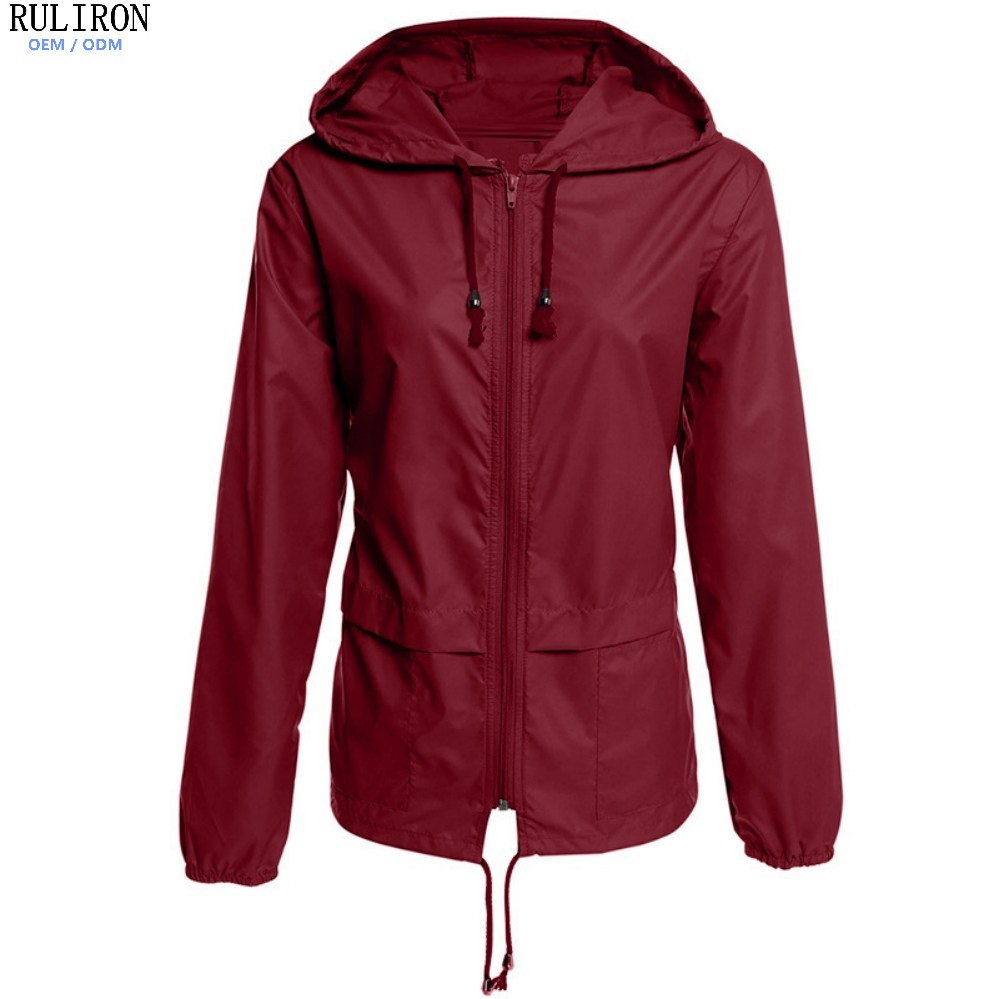 Custom Women's Packable Rain Sports Jacket Lightweight Waterproof Raincoat with Hood Outdoor Rain Gear Travel Hiking Cycling