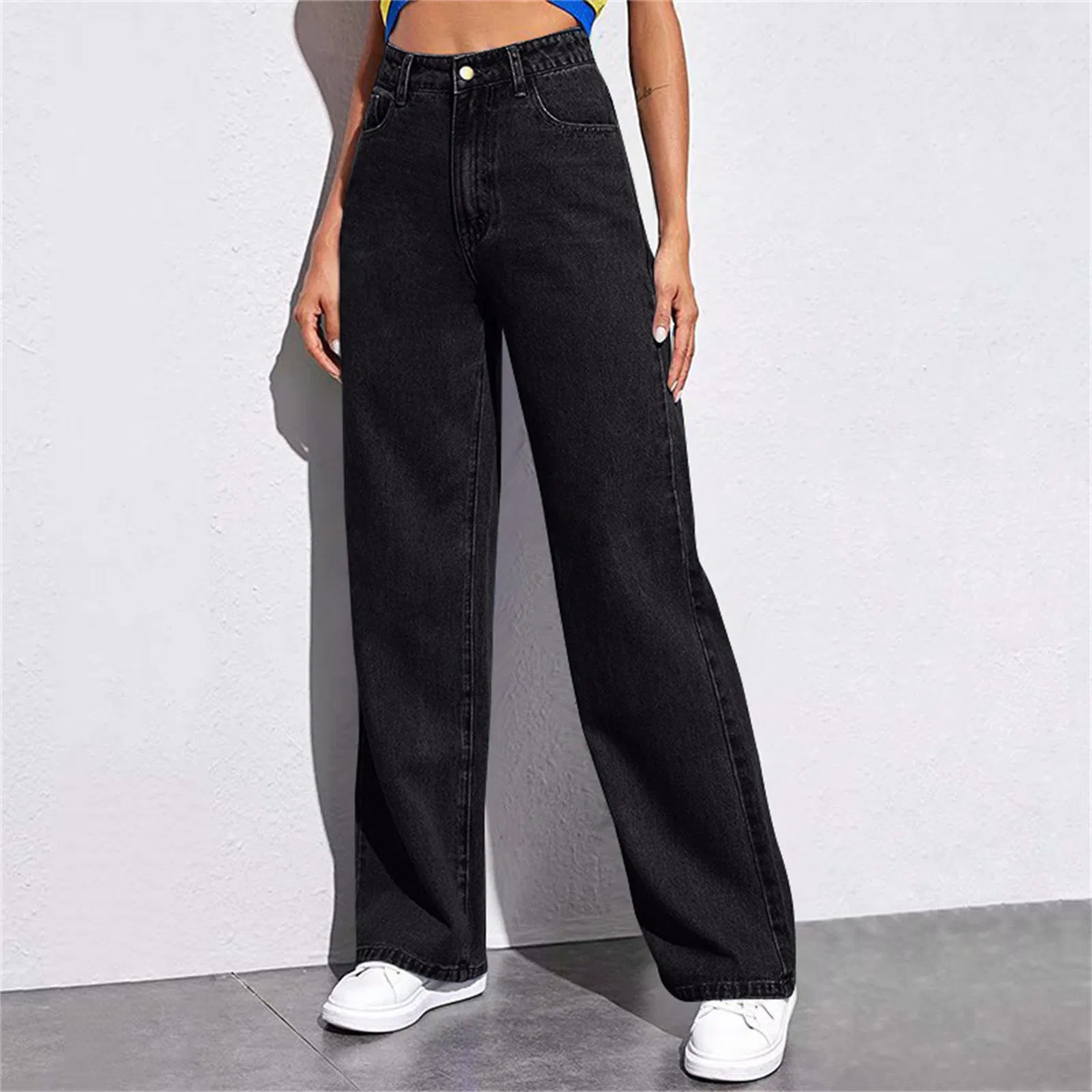 Custom Wholesale: Women's High-Waisted Wide-Leg Jeans for Summer, Slim-Fitting, Multi-Functional, Straight-Leg, Retro American Style, Loose Jeans Clothing
