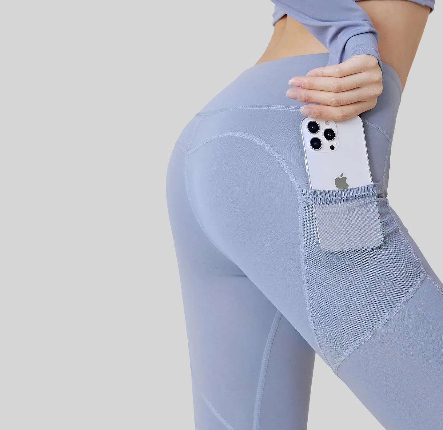 Women High Waist Mesh Side Pocket Scrunch Butt Lifting Yoga Pants