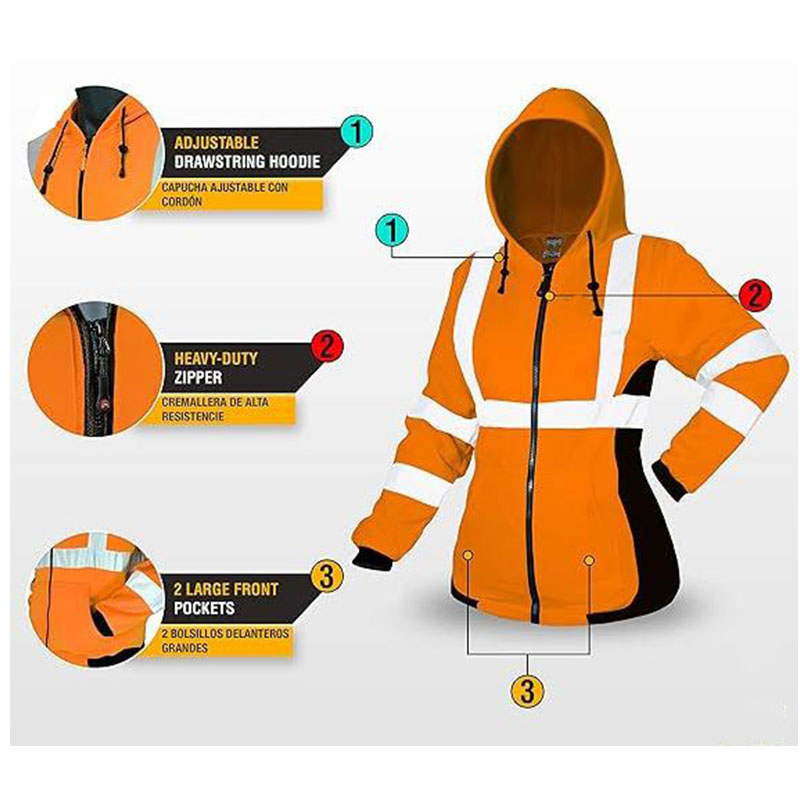 High Quality Women's Safety Clothing Reflective Hoodie Coat for Outdoor Visibility