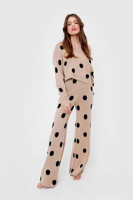 Supplier China OEM AAA Qualified New Hot Polka DOT Wide Leg Relaxed Knitted Women Leisure Household Women Loungewear