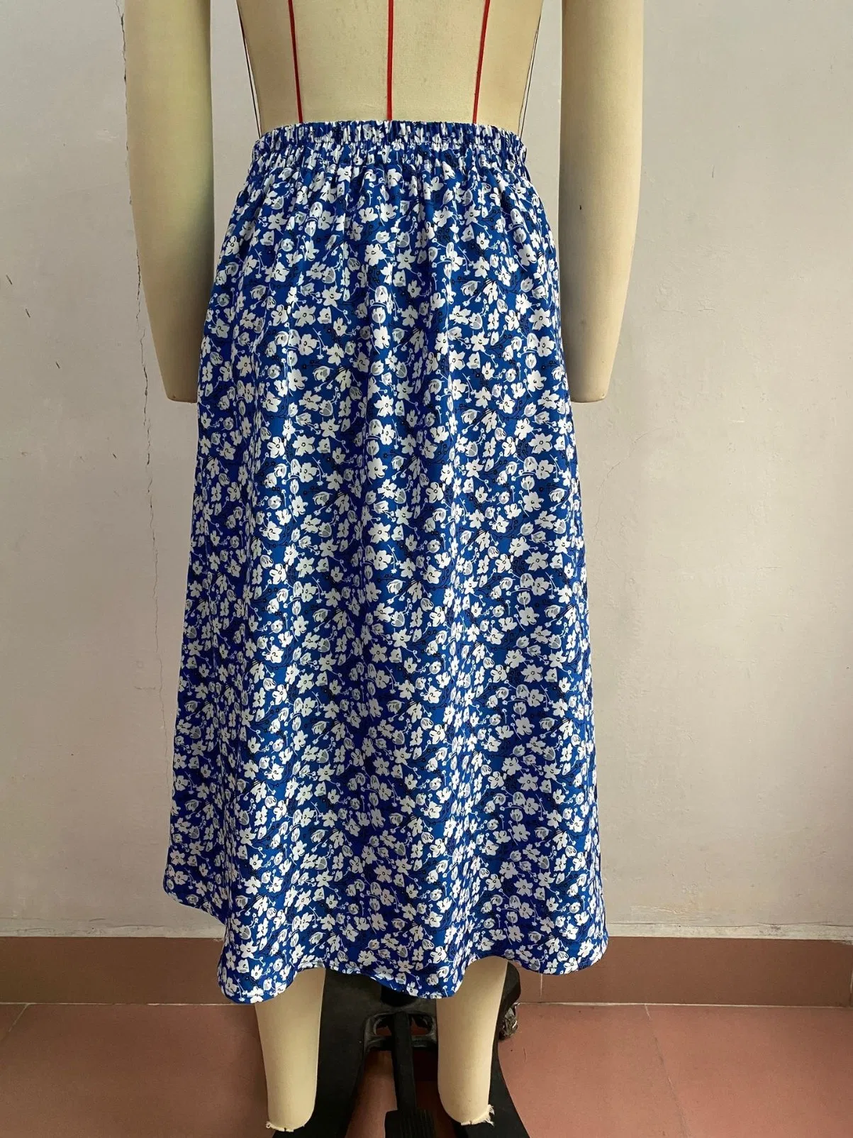 Summer Fashion Classic Blue MIDI High Waist Blue Retro Floral Women Skirt