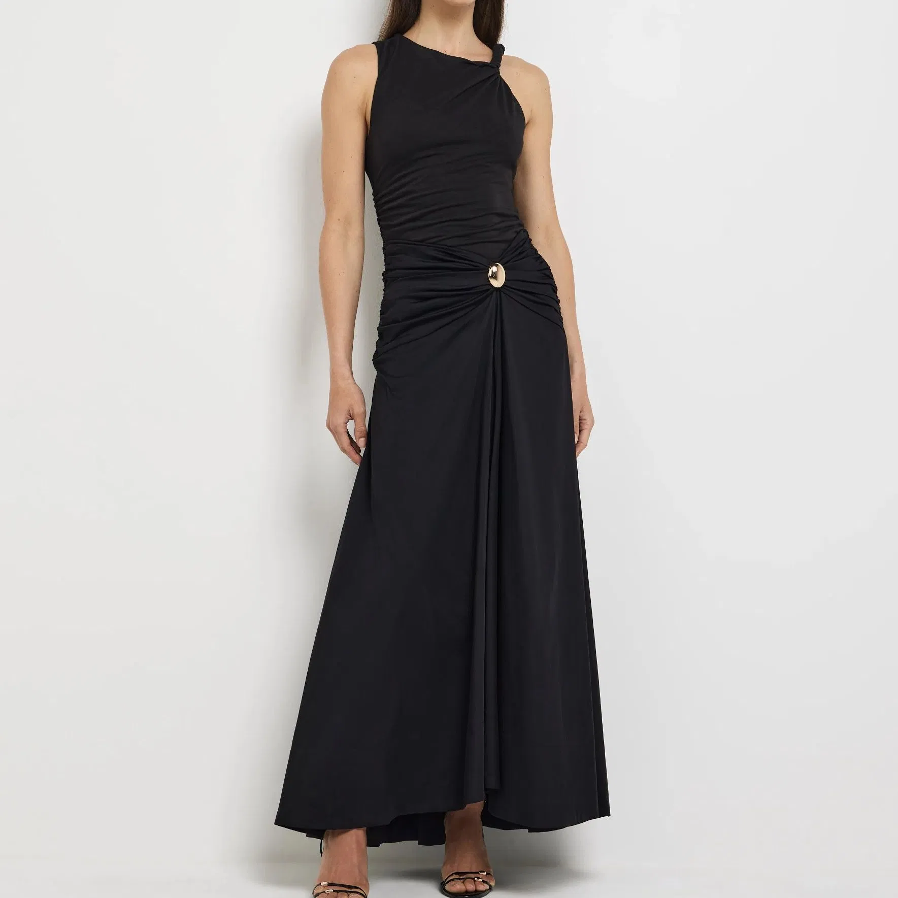 Factory Outlet Women Pleated Metal Buttons School Uniform Maxi Skirt