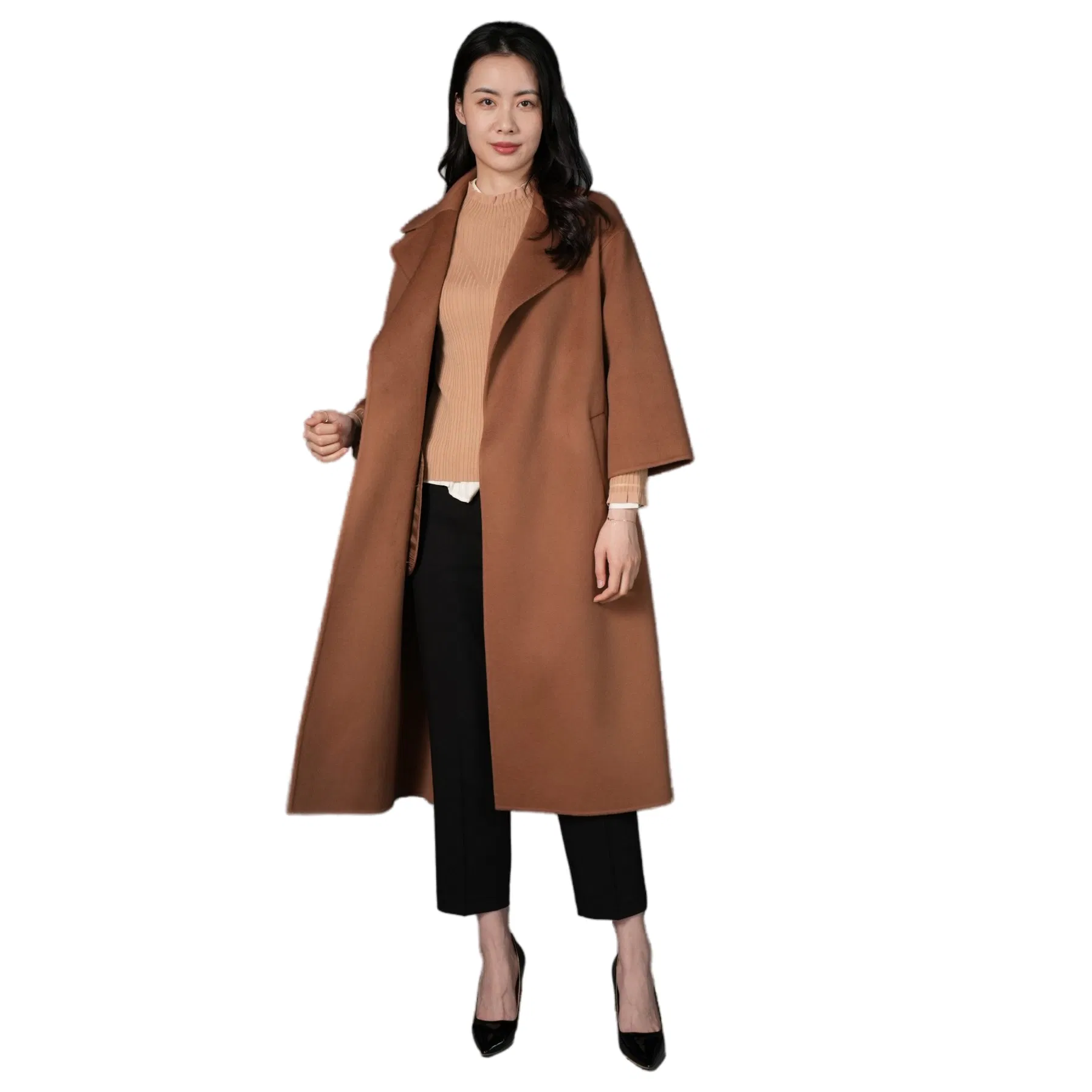 Timeless Luxury Women's Cashmere Blend Open-Front Winter Long Coat