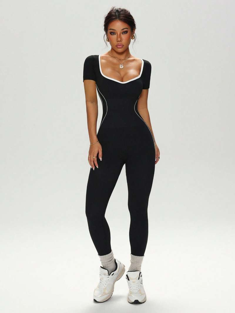 New Seamless Women's Summer U-Neck Short Sleeve High Waist Slimming Yoga Wear Hollow Back Fitness Jumpsuit