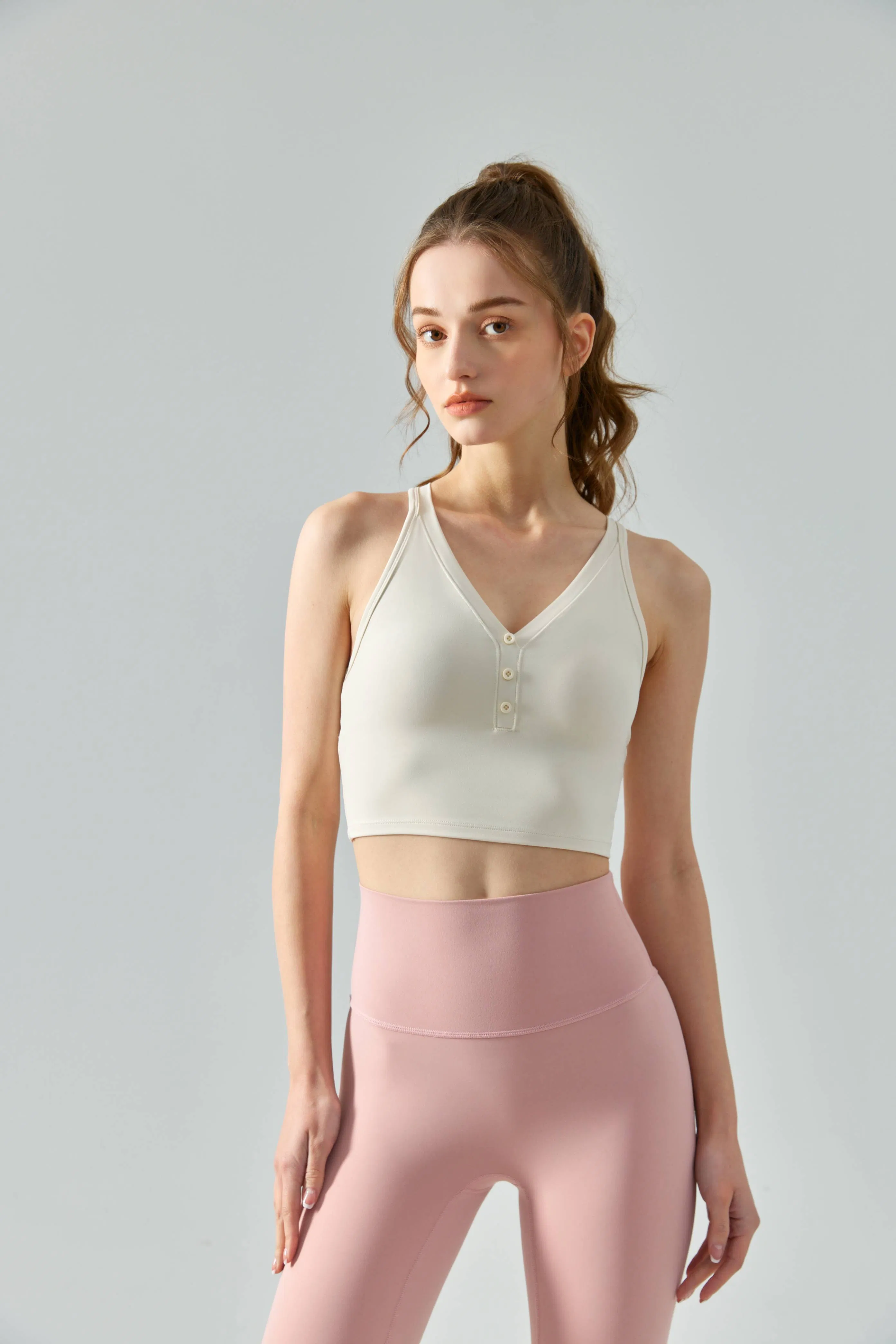 Women's V-Neck Padded Sports Tank Top, Sexy Cross Back Yoga Vest, Solid Color Workout Crop Top, Breathable Fitness Activewear for Gym Running Training