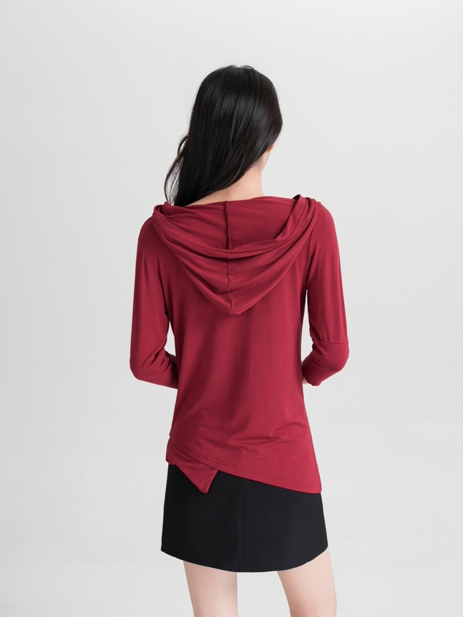 Lightweight Bamboo Red Women's Hoodie Tee for Everyday Wear