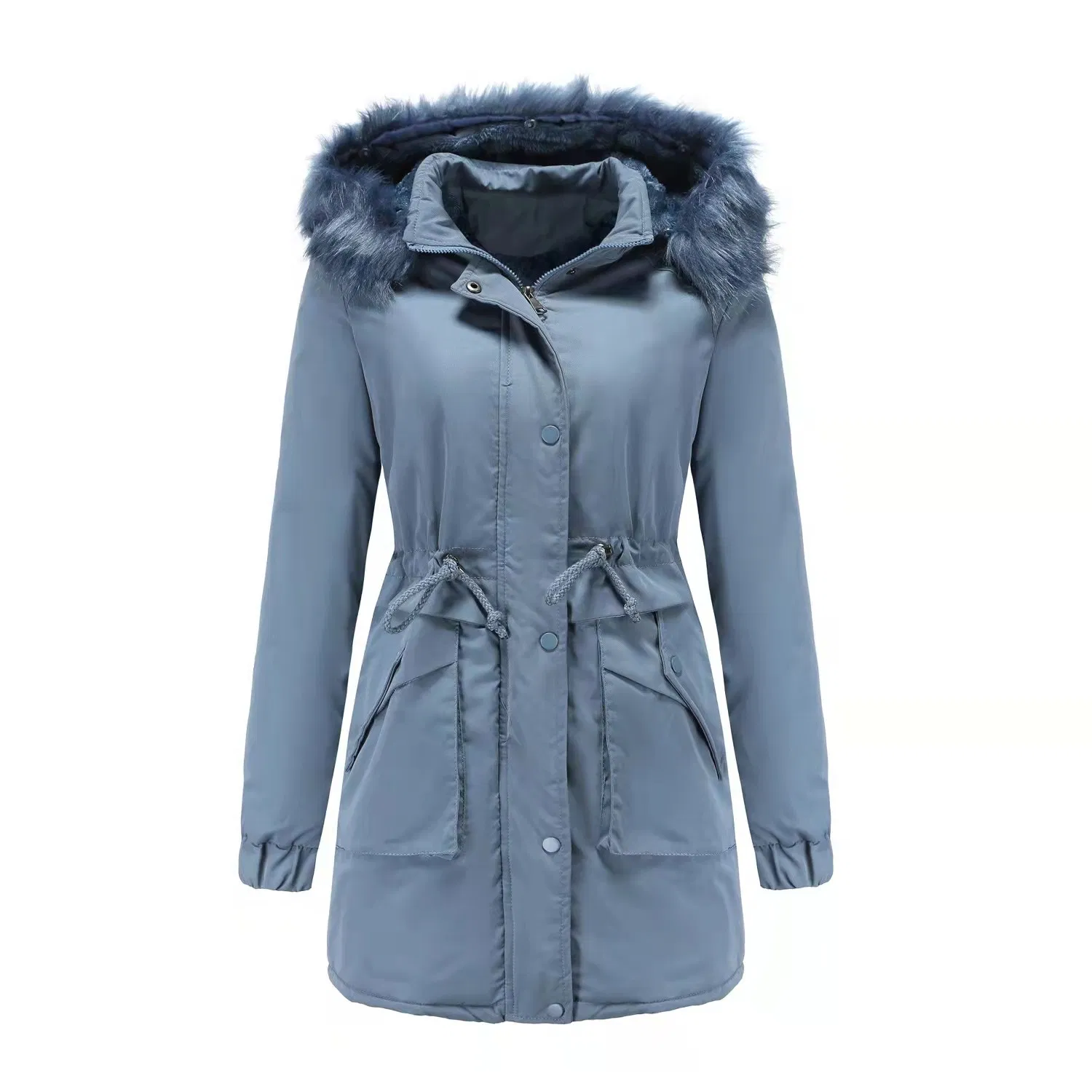 Winter Fleece Lined Women′ S Puffer Long Coats with Fur Hoody