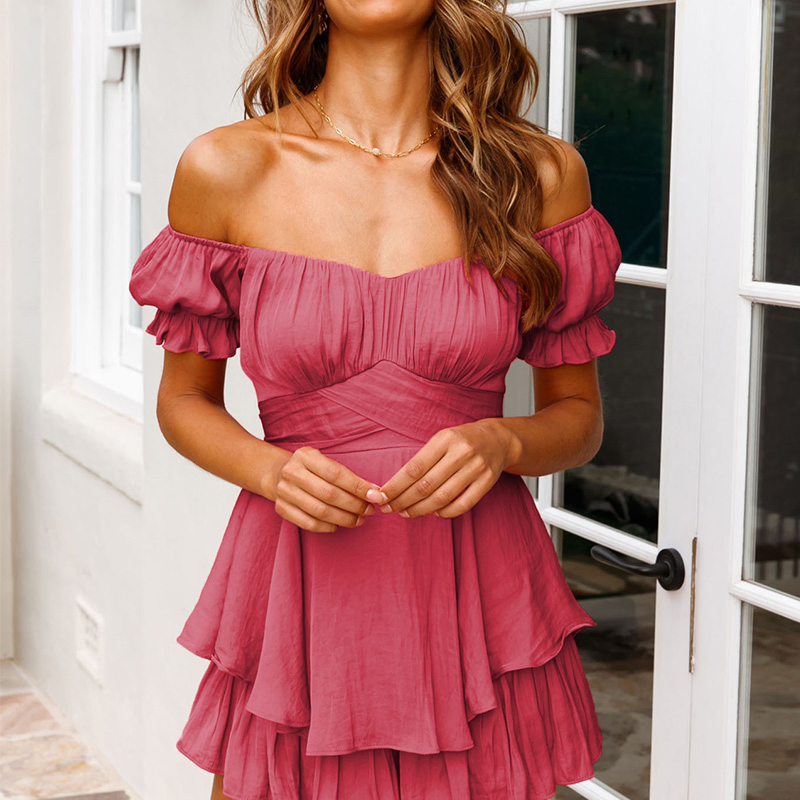 High Quality Bodysuit Mini Dress One Piece Casual Jumpsuit Puff Short Sleeve Women Summer Clothing