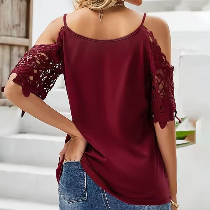 Factory Wholesale Strap Lace Shoulder Shirt Blouse Blusas Y Camisas PARA Mujeres Elegant Women's Sexy Knitted Tops