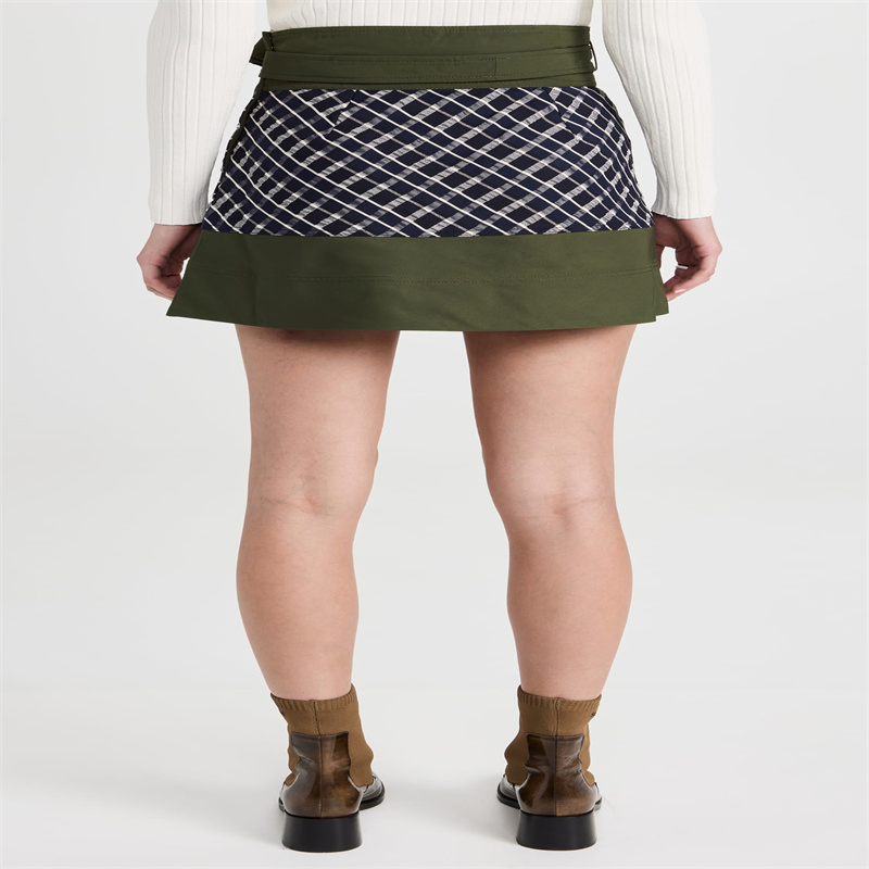 Women High Waisted A-Line Cut Colorblock Mini Skirt