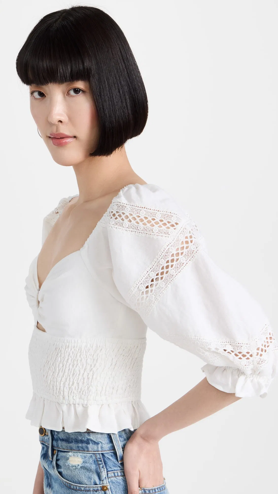 Sweetheart Neck OEM China New Design Apparel Factory Hot Selling Wholesale Fashion Summer Elegant Elbow Length Puff Sleeves Women Clothing Lady Blouses