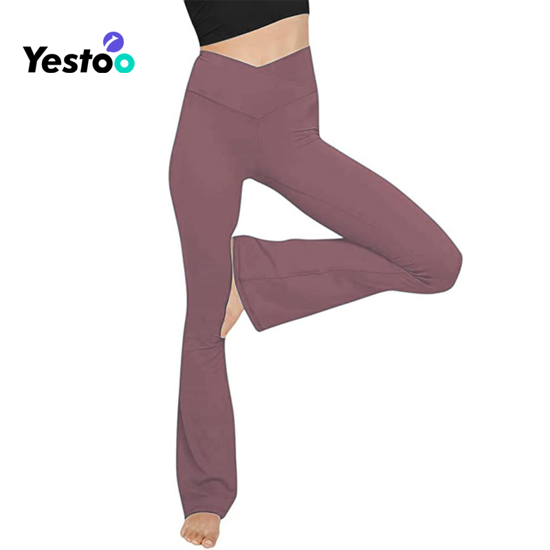Women's Casual Bootleg Yoga Pants V Crossover High Waisted Workout Pants Leggings