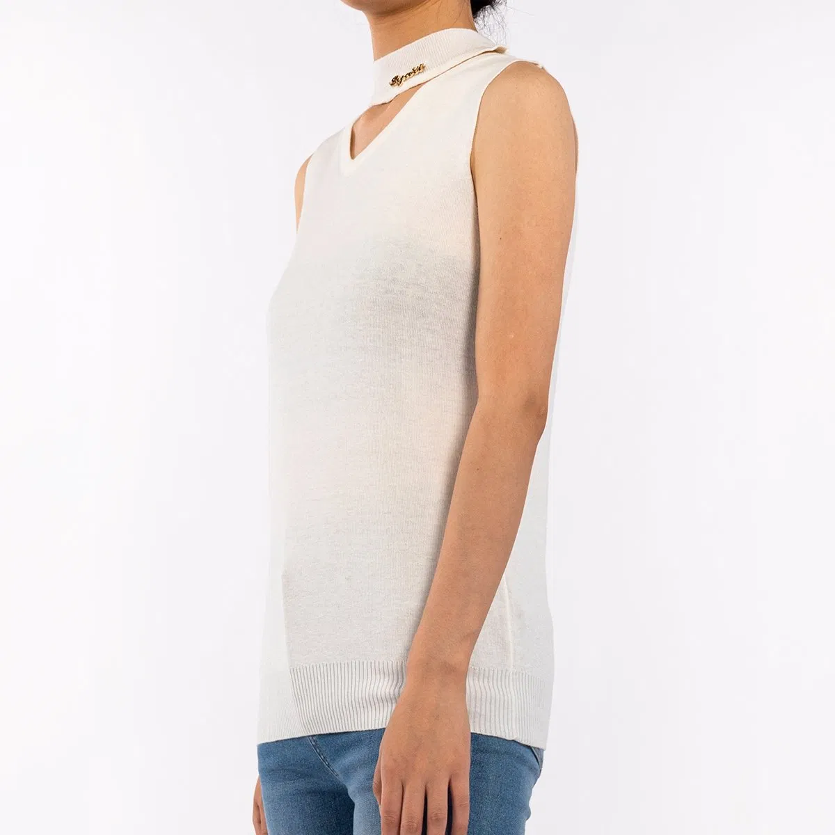 Summer Casual White Hang Neck Sleeveless Knit Tank Tops for Women
