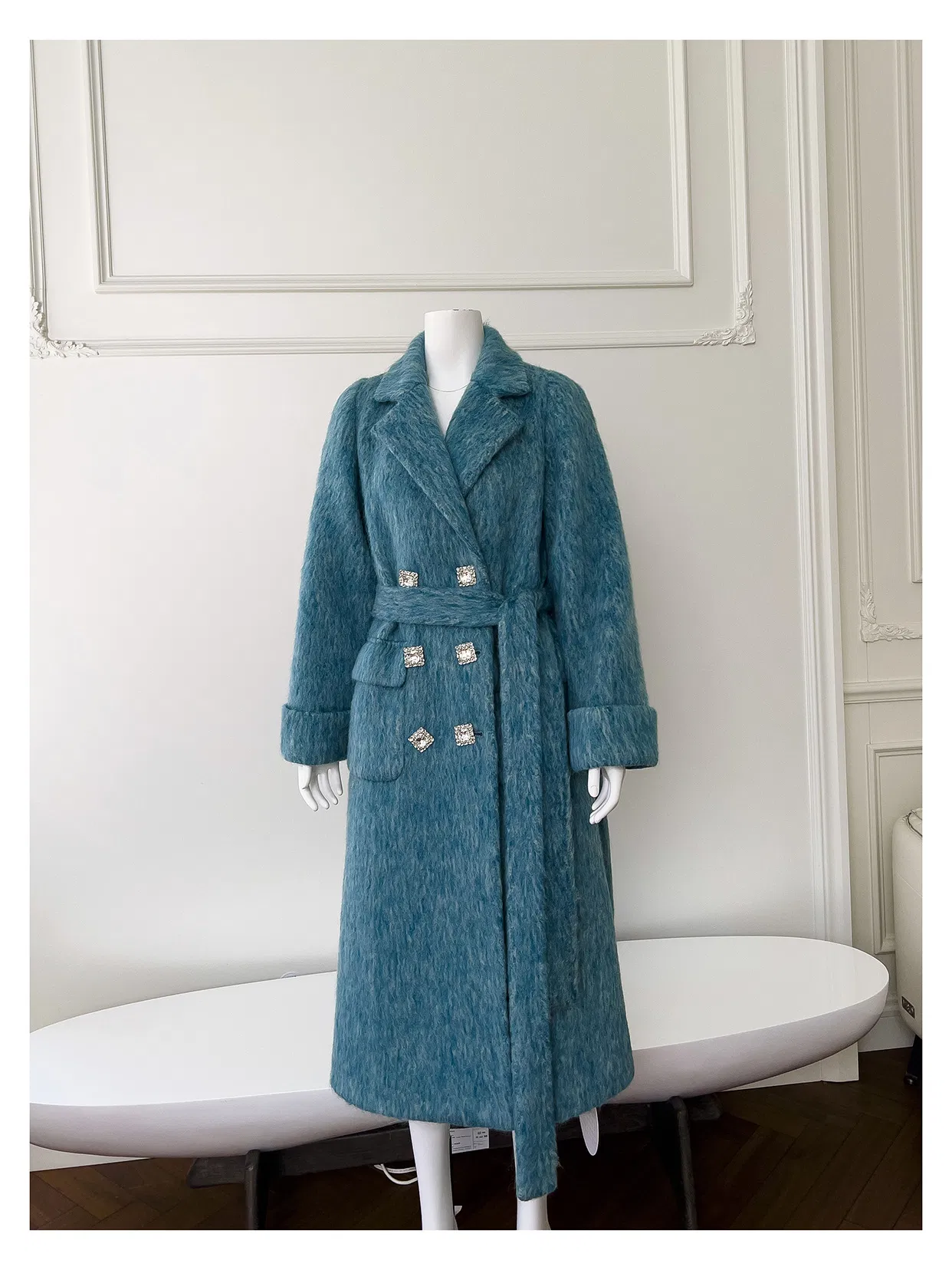 Nnr High Quality Winter Long Blue Wool Fur Coat Women