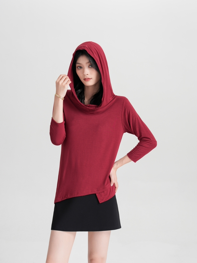 Lightweight Bamboo Red Women's Hoodie Tee for Everyday Wear
