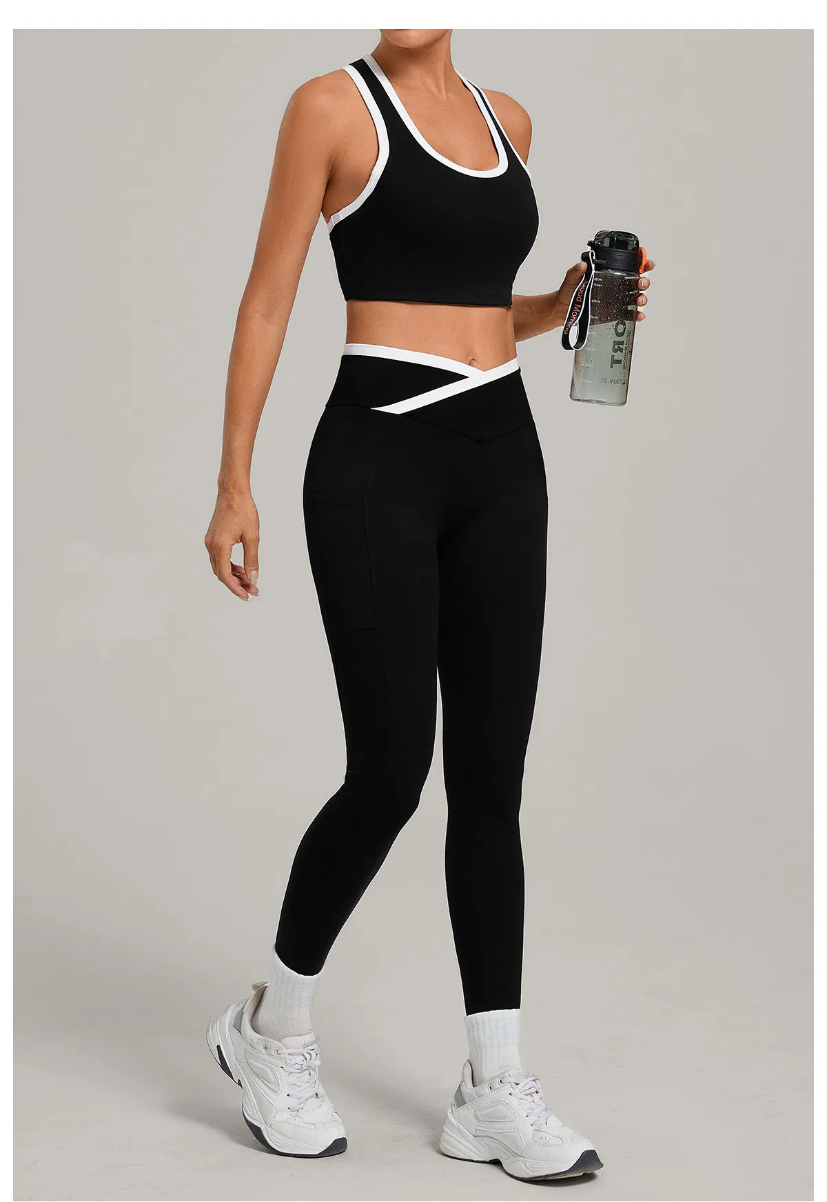 Sports Tops Running Tight Leggings Yoga Outfit Women Color-Blocking Activewear