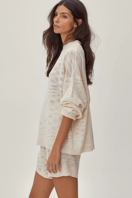 Manufacturer China Good Quality Competitive Price New Fashion Slouch Knit Sweat and Shorts Set Relaxed Knitted Women Leisure Household Women Loungewear