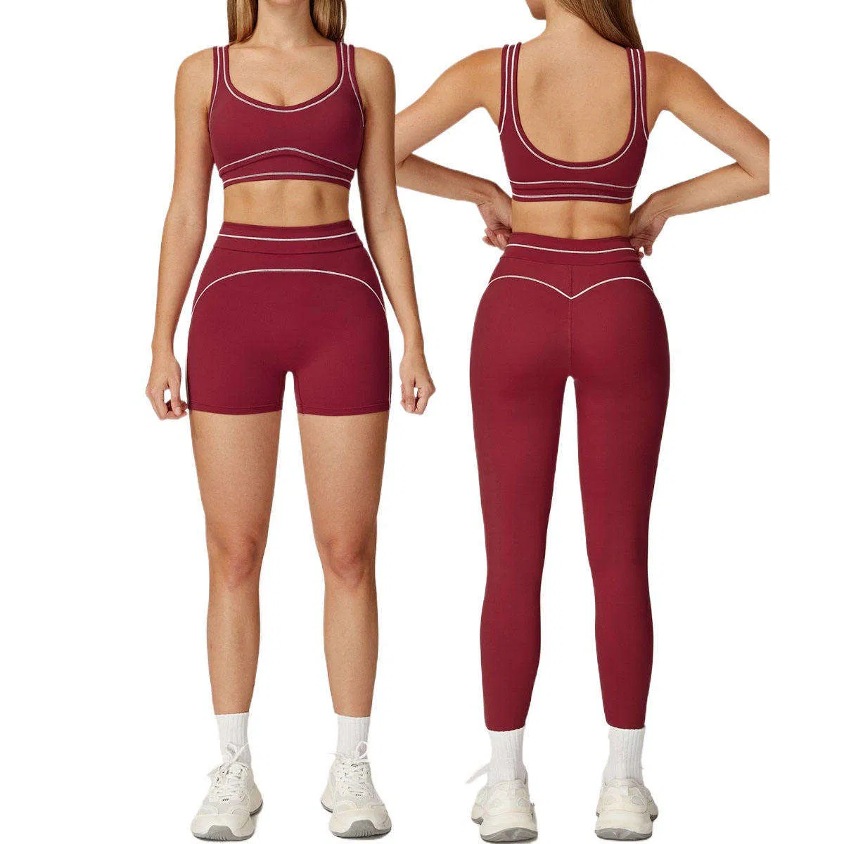 Women's Seamless Contrast Stitching Yoga Set Flare Leggings / Bootcut Biker Shorts Workout Outfits Gym Fitness High Waist Leggings and Sports Bra Activewear