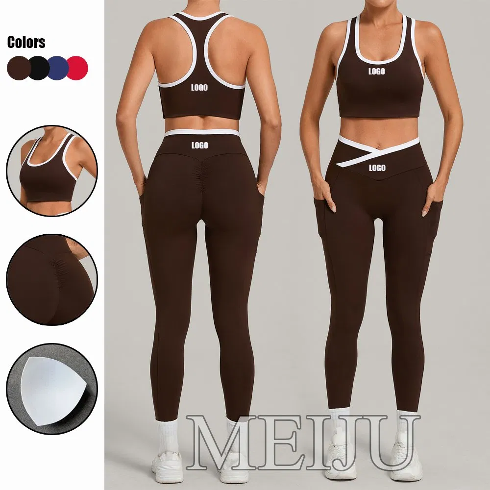 Sports Tops Running Tight Leggings Yoga Outfit Women Color-Blocking Activewear