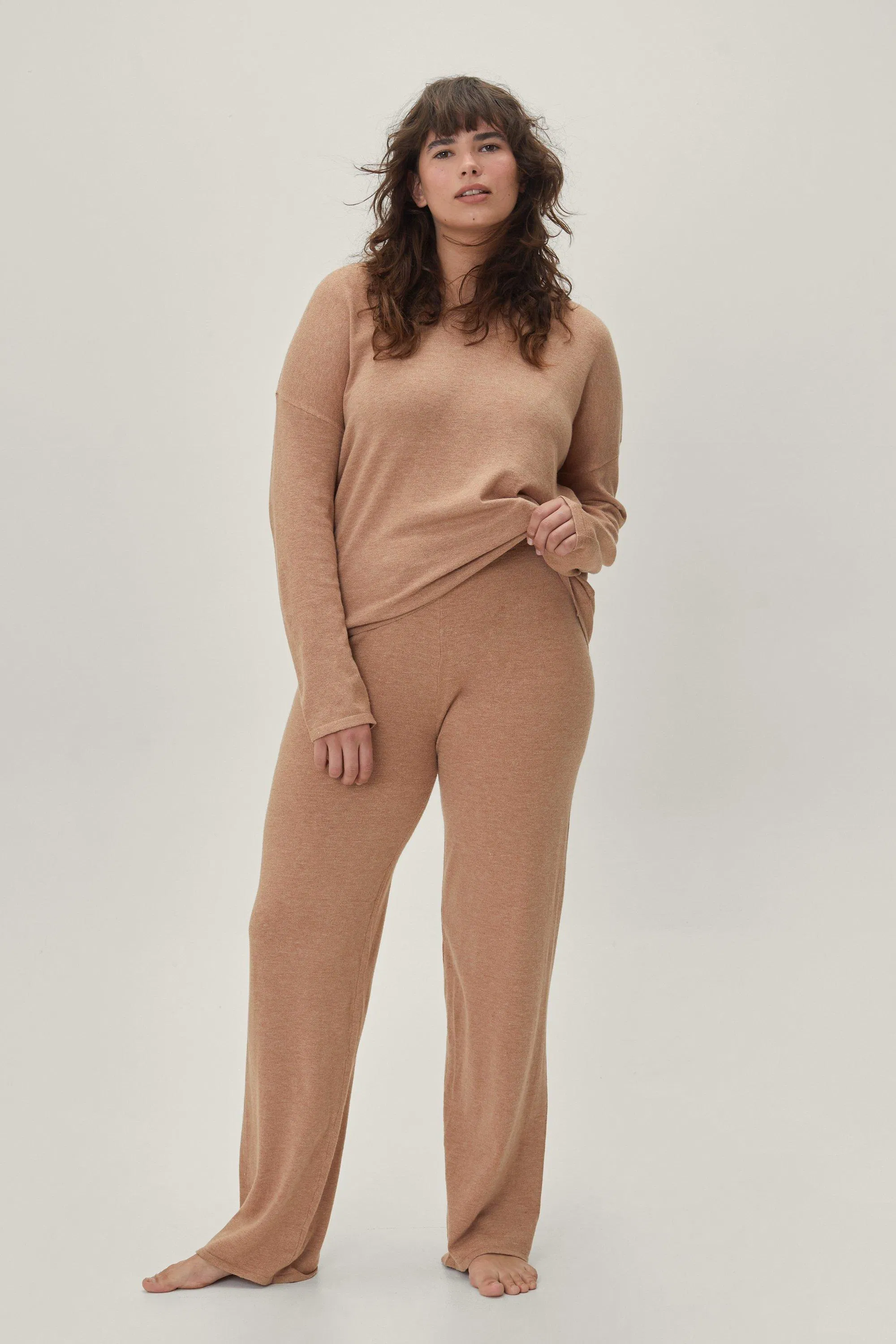 Manufacturer China Good Quality Ribbed Plus Size V Neck Relaxed Knitted Women Leisure Household Women Loungewear