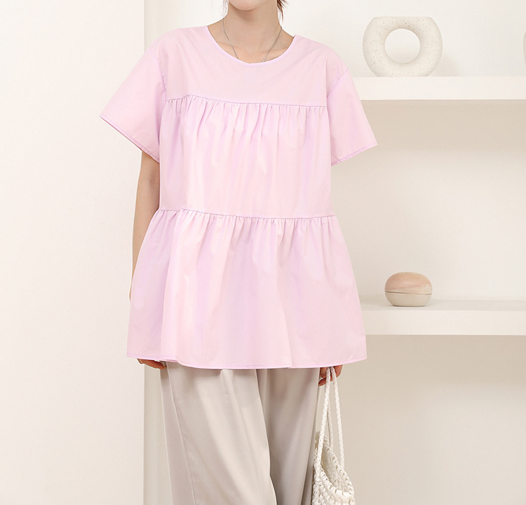 Wholesale Solid Color Ruffled Crew Neck Top for Women