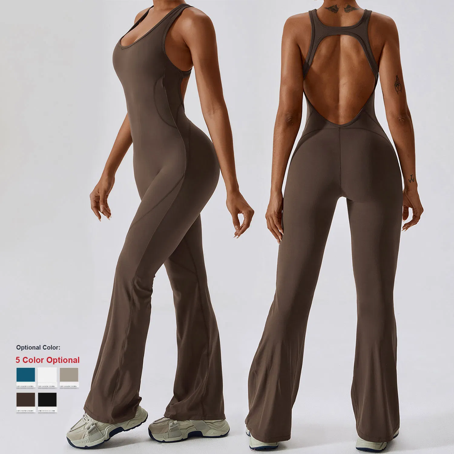 Women Yoga with Pads Bra Rompers Jumpsuits Workout Gym Leggings Sports Ribbed Flared Playsuits Girls Conjuntos Pants Bodysuits