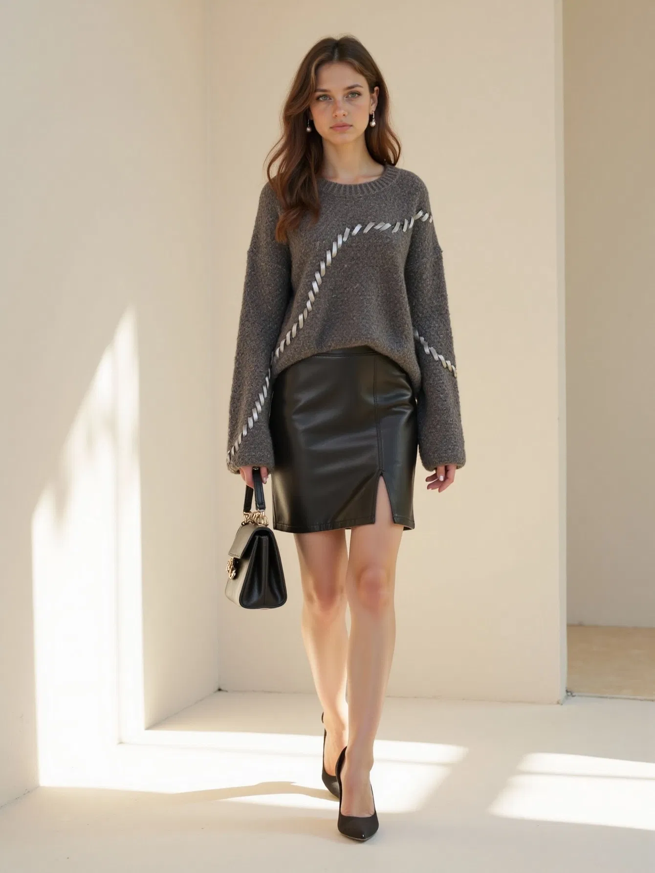 Loose Long Sleeve Sweater Hoodies for Woman Crew Neck Design Cashmere Rich Patterns &amp; Yarn, Quick Factory Response