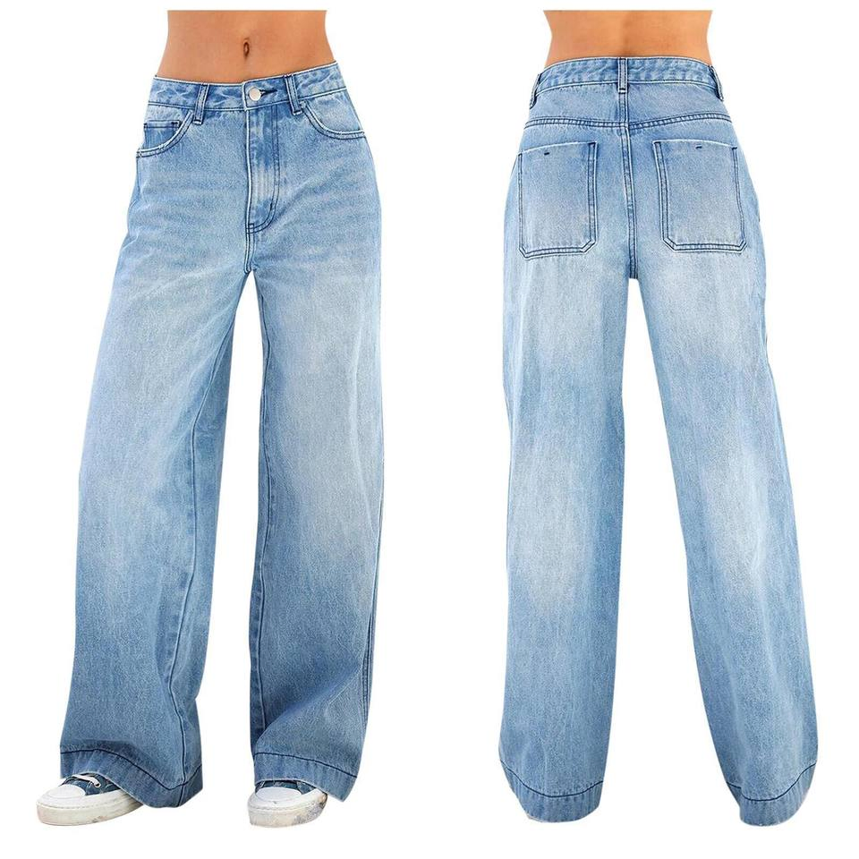 Wide-Leg Jeans Women's High Waist Denim Loose Small Drape