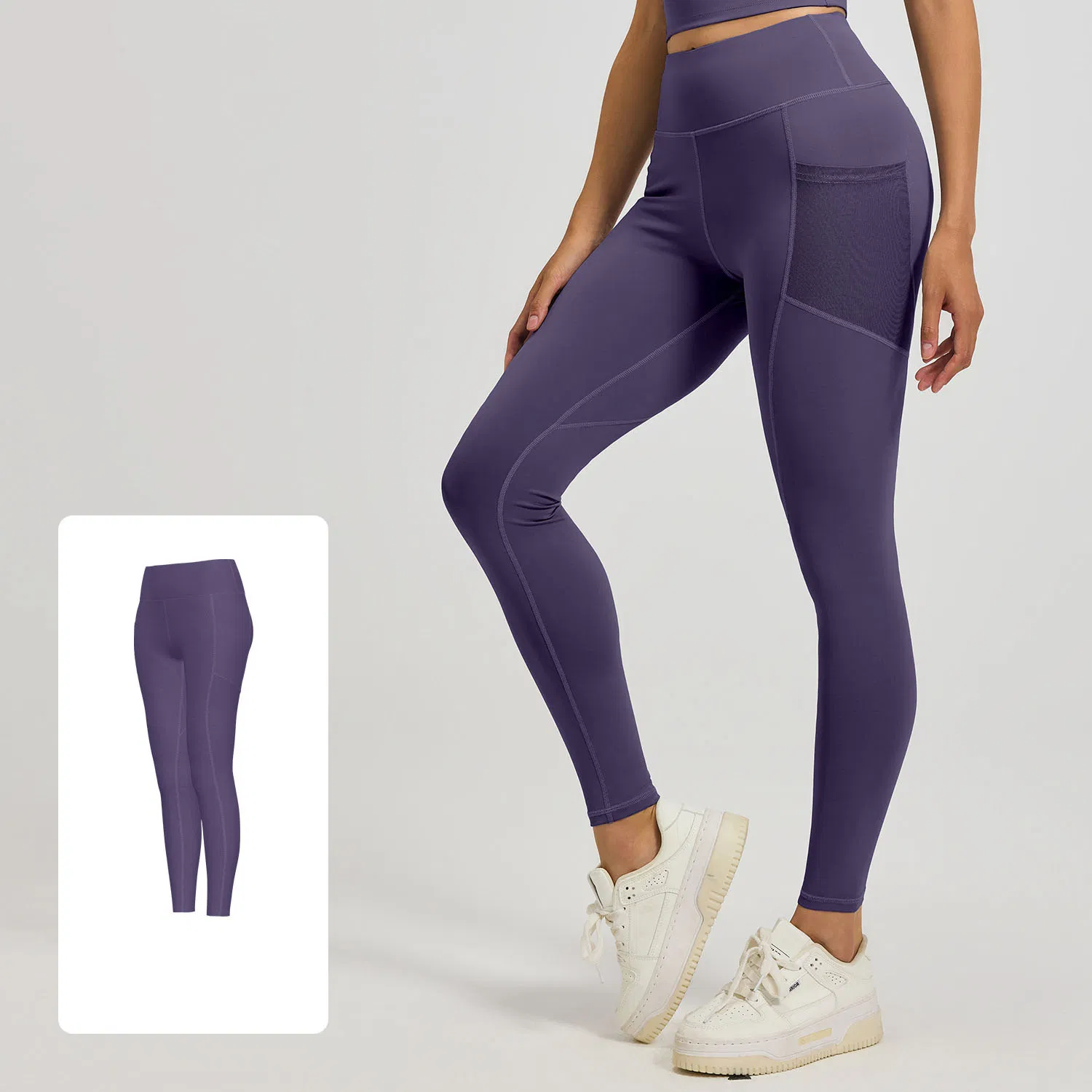 Women High Waist Mesh Side Pocket Scrunch Butt Lifting Yoga Pants