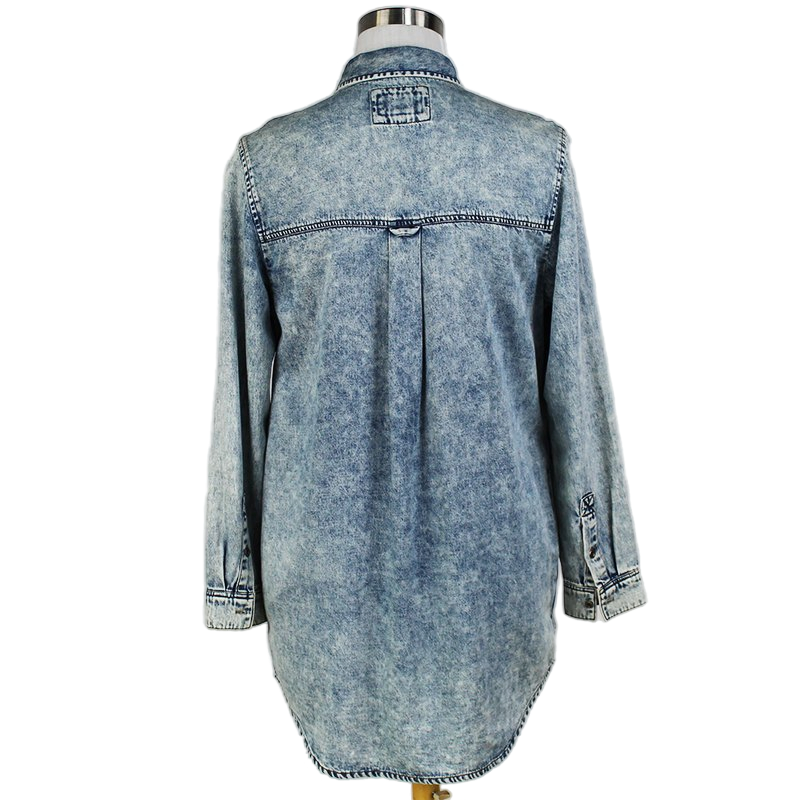 Women's Wholesale Clothing Acid Wash Cotton Fashion Casual Long Sleeve Denim Blouse