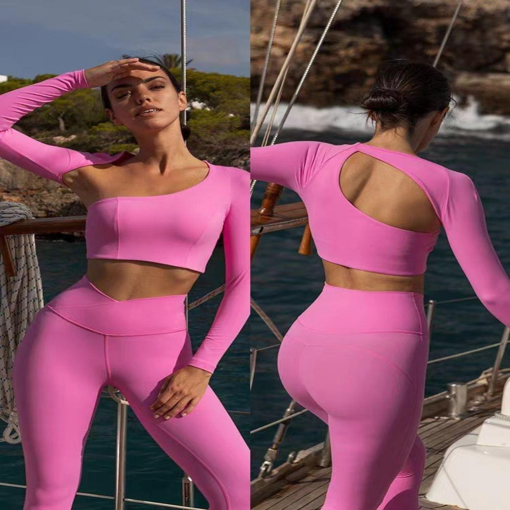 Women's New Long Sleeve Hollow out Short Running Workout Tennis Gym Active Set Sports Fitness Clothing Yoga Top