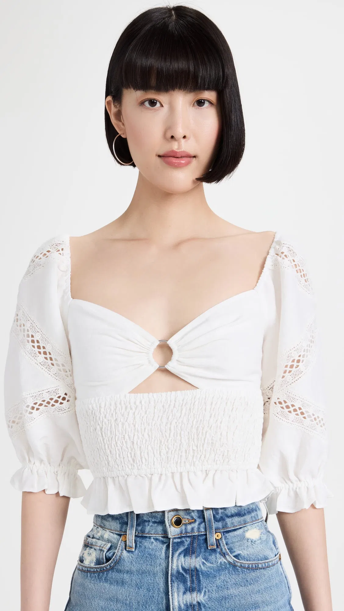 Sweetheart Neck OEM China New Design Apparel Factory Hot Selling Wholesale Fashion Summer Elegant Elbow Length Puff Sleeves Women Clothing Lady Blouses