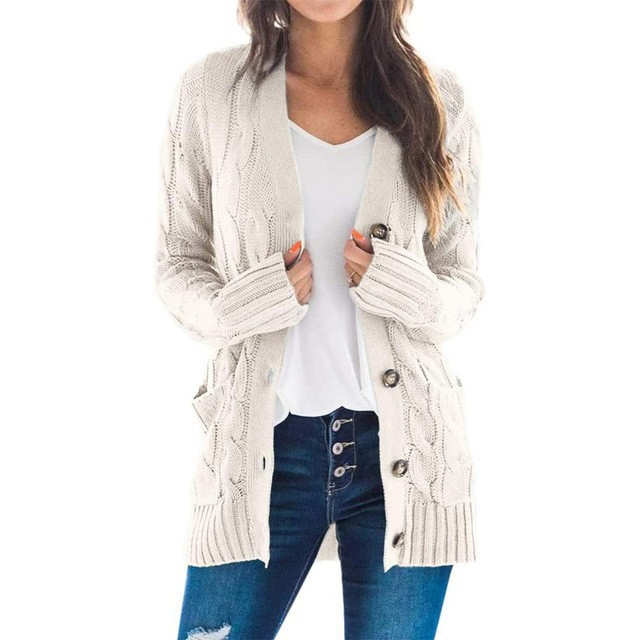 Fashion Women Twists Long Sleeve Knitted Sweater Casual Cardigan Sweater
