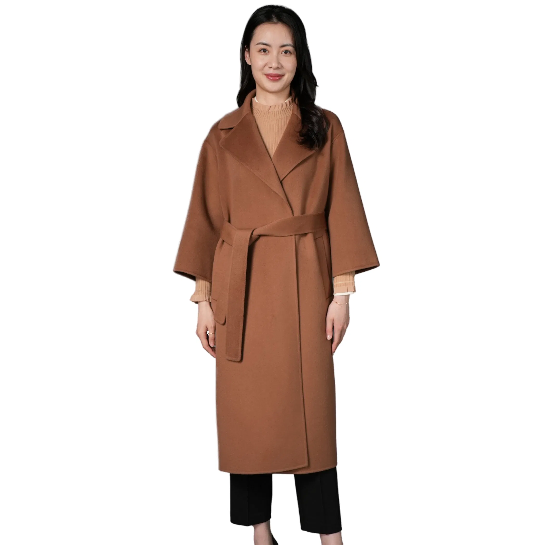 Timeless Luxury Women's Cashmere Blend Open-Front Winter Long Coat