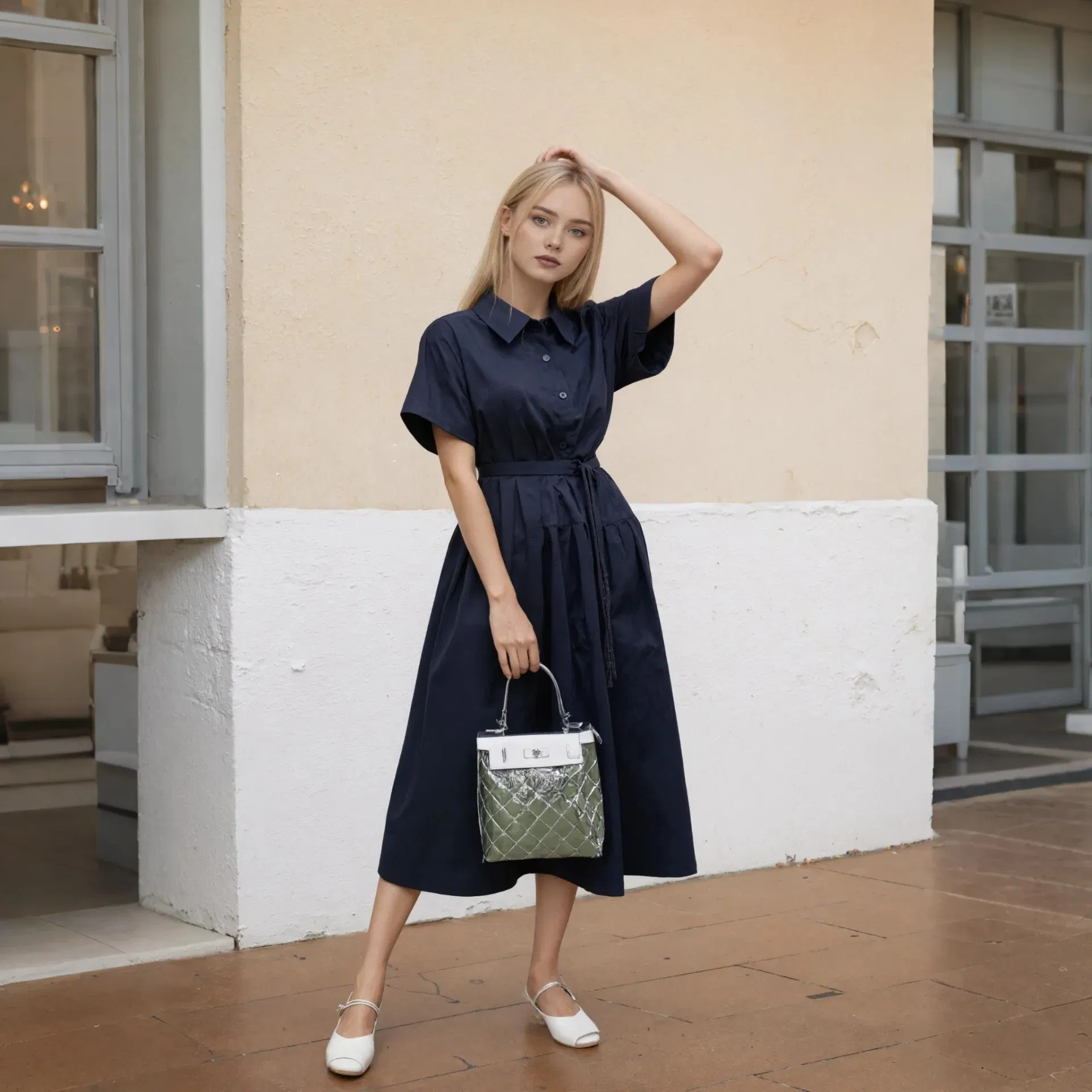 China Wholesale Custom Summer Fashion Lyocell MIDI Cotton Women Lady Short Casual Sleeve Elegant Work Office Dress with All Size Available