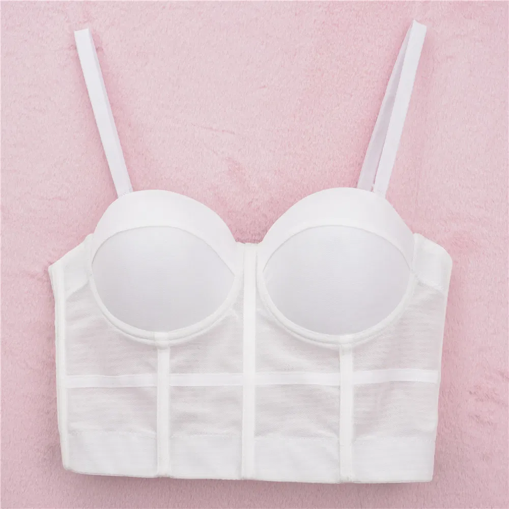 Wholesale Women Solid Color Mesh Sports Fishbone Halter Vest Sexy Backless Shapewear Top