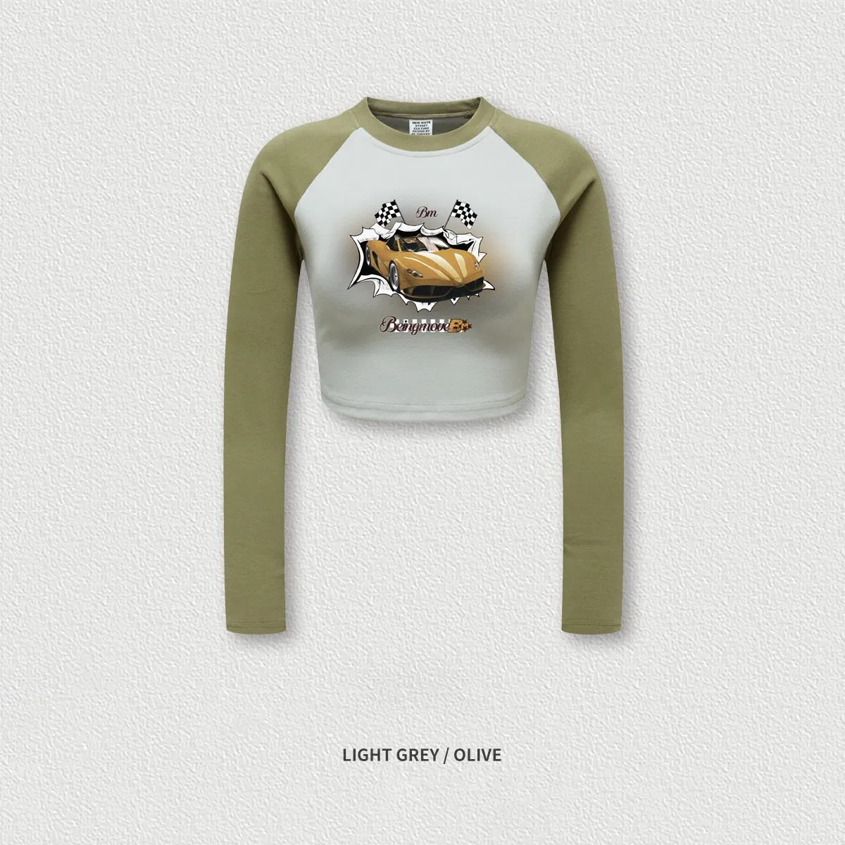 Instagram Clothing 285GSM 80%Cotton 20%Polyester Sexy Women Long Sleeve Graphic Cropped Raglan Tee 2022 Tendancy Crop Top