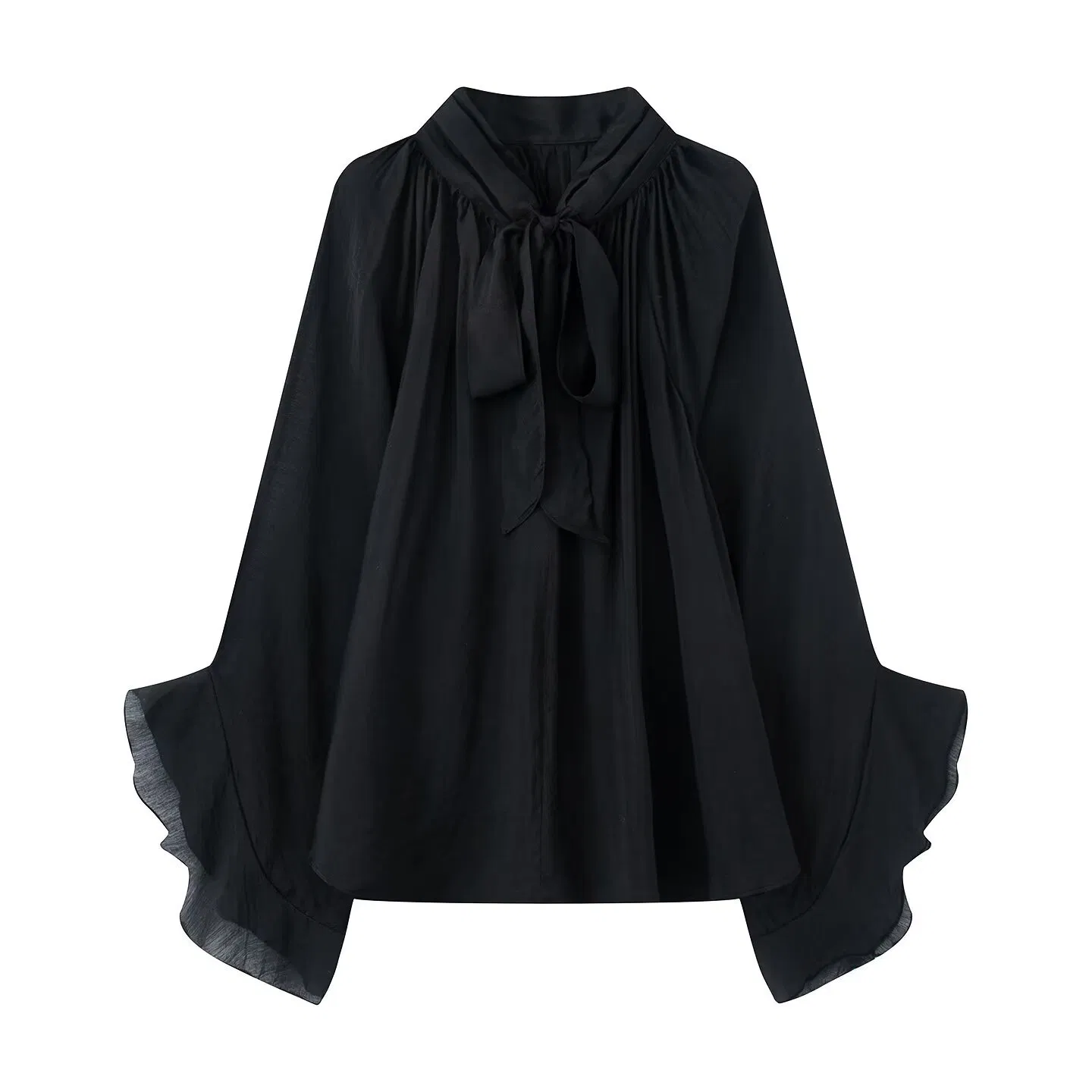 Elegant Autumn Women's Blouse with Flared Sleeves and Floating Collar