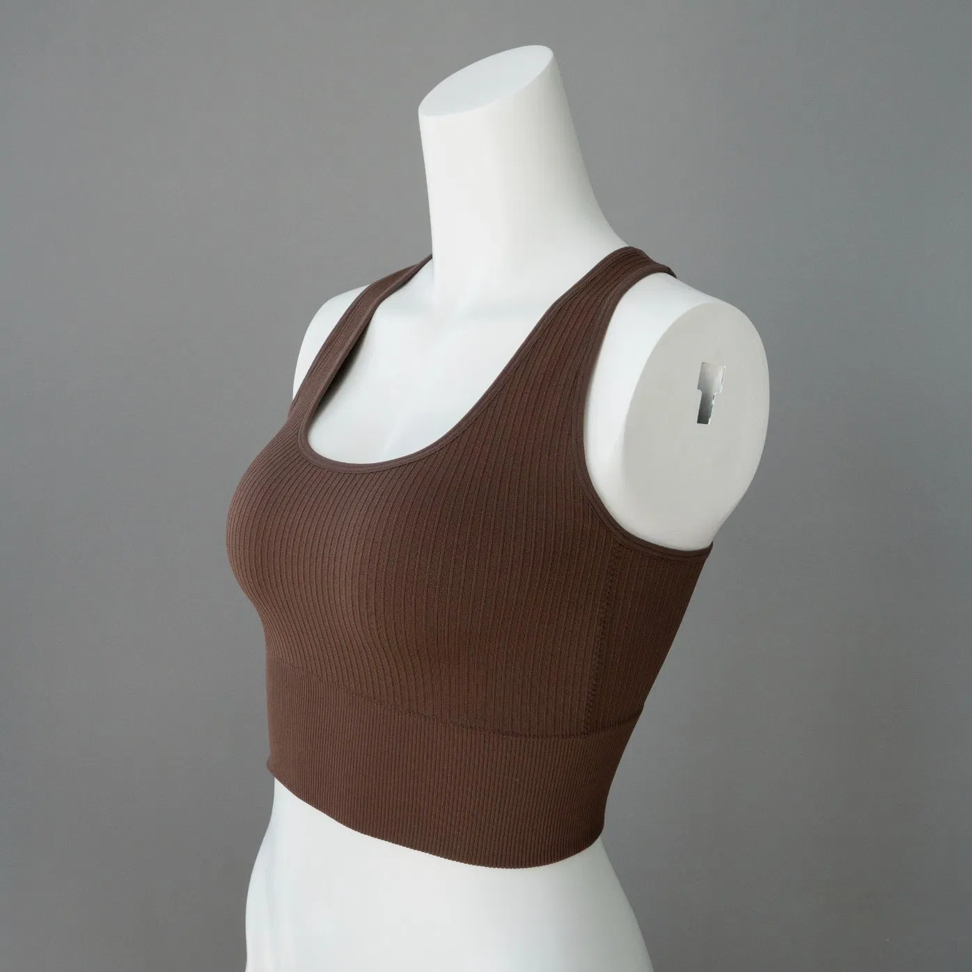 Women's Seamless Ribbed Knitted Sports Bra Medium Support Yoga Vest Top