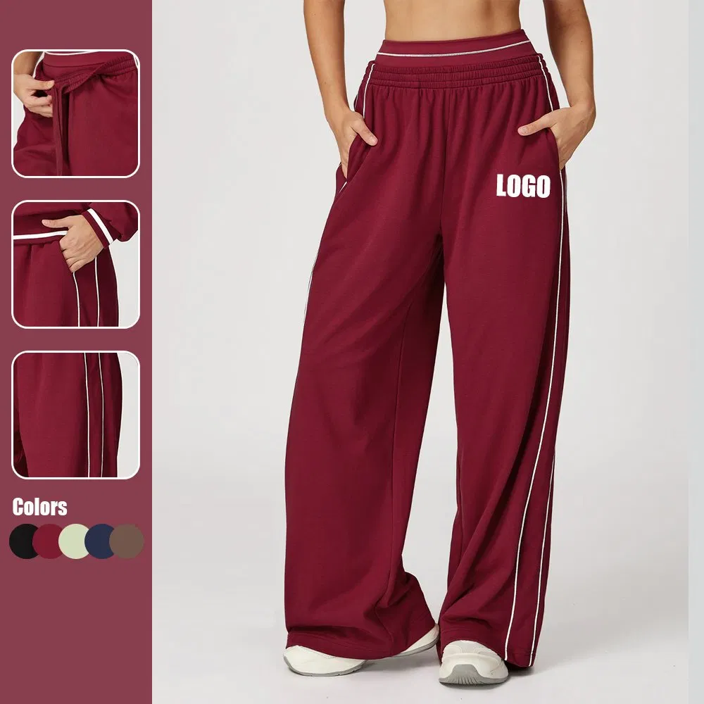 Color-Blocking Loose Straight-Leg Pocket Casual Comfortable Women Sweat Pants