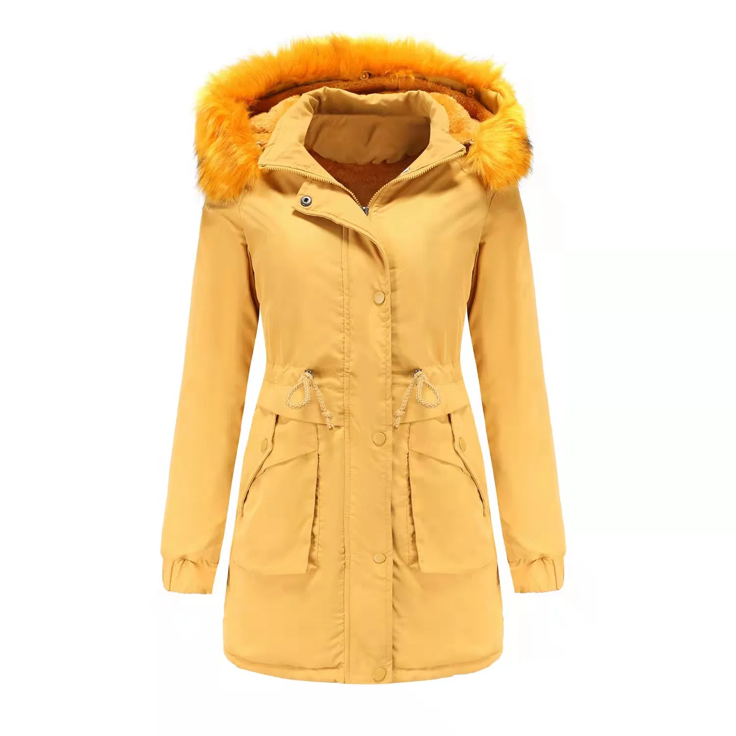 Winter Fleece Lined Women′ S Puffer Long Coats with Fur Hoody